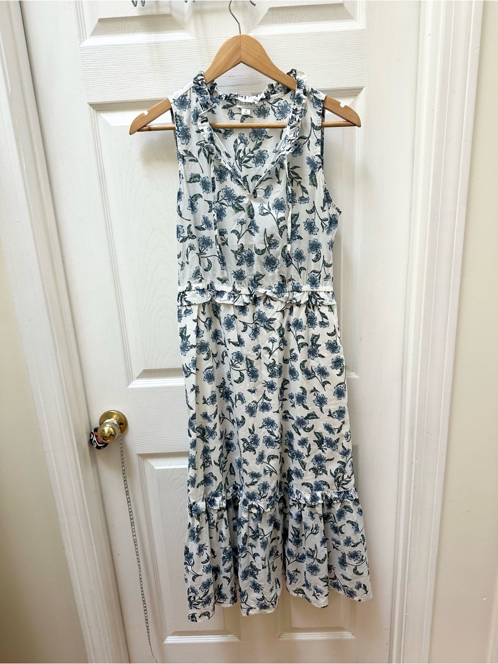 J Crew Sleeveless White Floral Maxi Dress Blue Botanical tank tiered 4 cotton